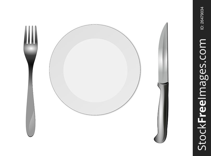 An illustration of Dinner plate with knife and fork.