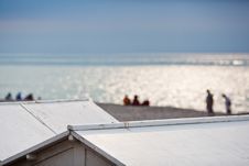 View Over Beach Hut Roofs To The Beach Royalty Free Stock Photos View Over Beach Hut Roofs To The Beach Royalty Free Stock Photos
