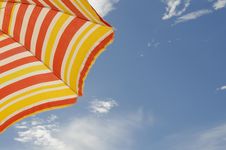 Colorful Striped Sun Hat Beach, Sun, Blue Sky, Summer Holidays Stock Photos Colorful Striped Sun Hat Beach, Sun, Blue Sky, Summer Holidays Stock Photos