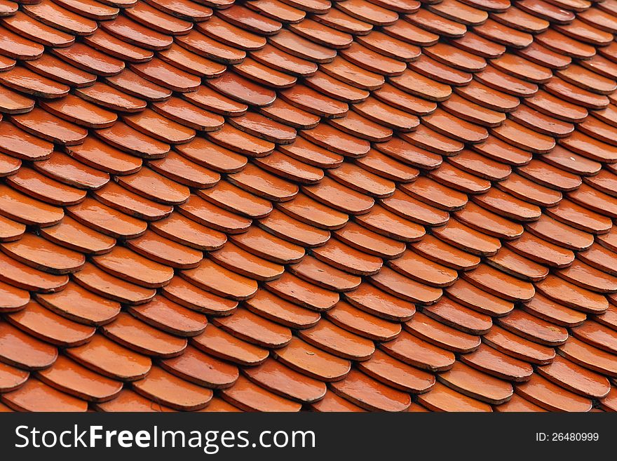Thai temple red roof tiles