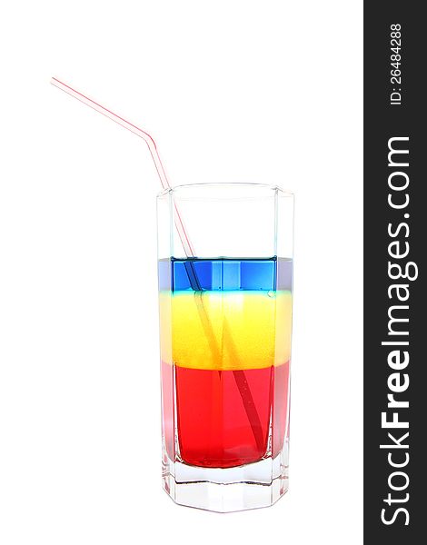 Colorful cocktail in glass on white background. Colorful cocktail in glass on white background