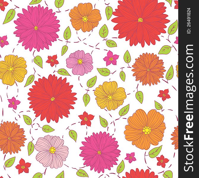 Vector seamless summer background with flowers. Vector seamless summer background with flowers