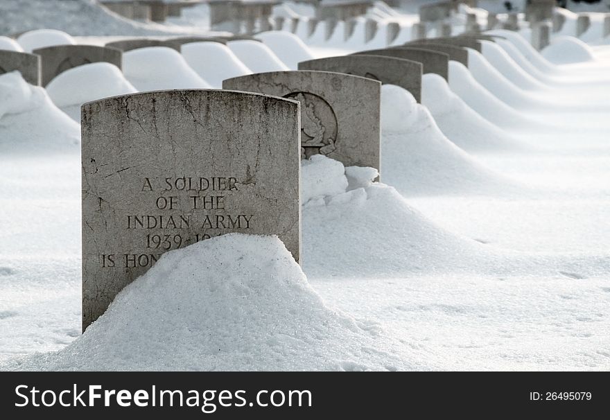 War cemetery covered in snow. War cemetery covered in snow