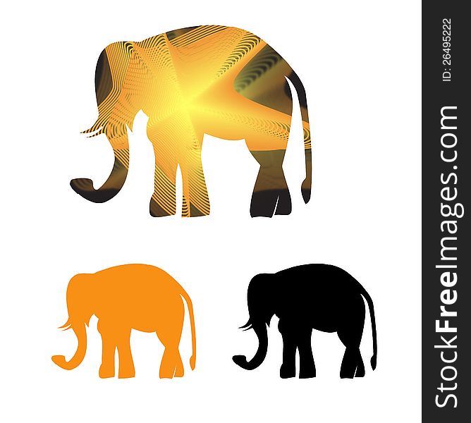 Set og goldgolden framed elephants in light rays. Set og goldgolden framed elephants in light rays