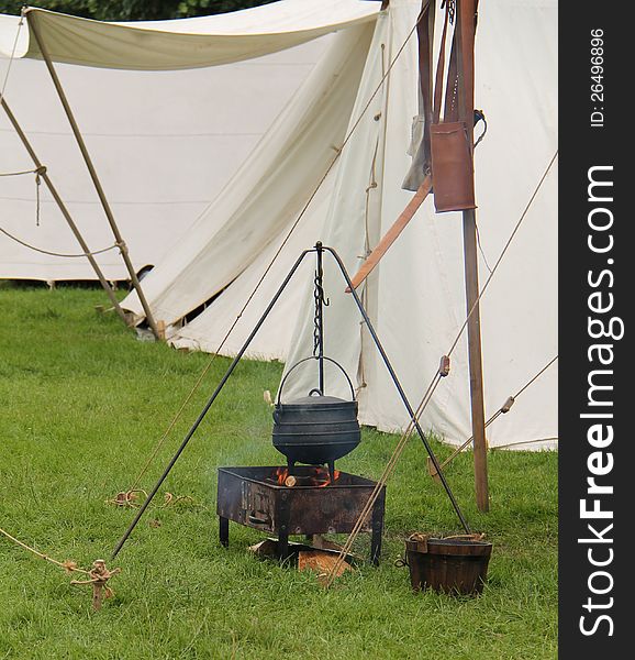 A Cooking Fire at a Medieval Style Camp Site. A Cooking Fire at a Medieval Style Camp Site.