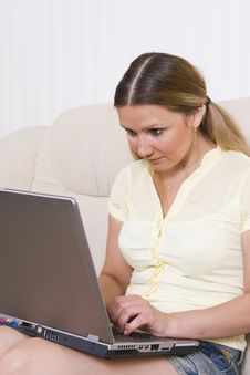 Young Pretty Woman And Laptop Stock Photo