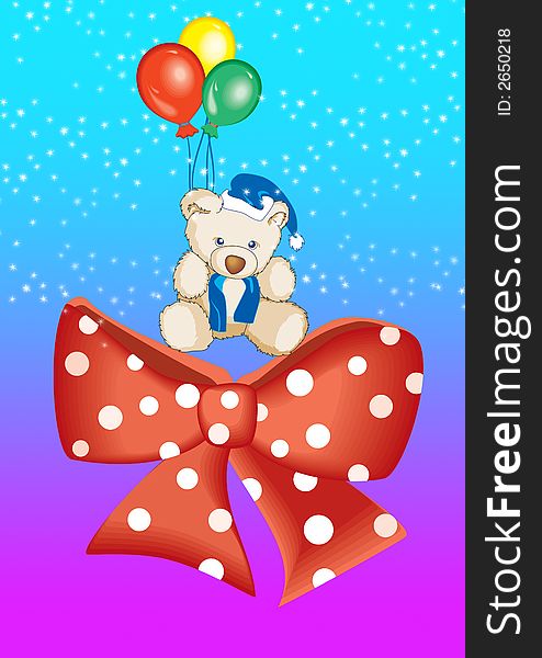 Teddy with balloons in light blue ground