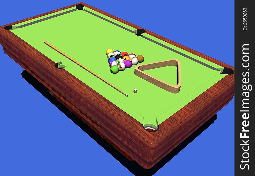 Billiards table and ball,bowl and sick,pole and spar, buble and billiards