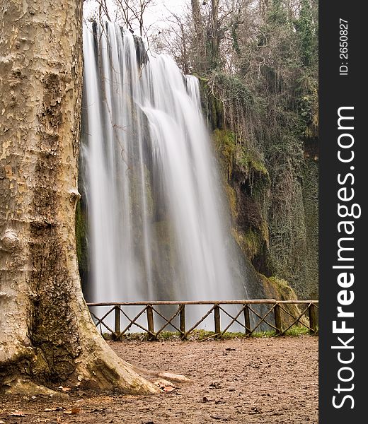 Small waterfall in the forest. Monasterio de piedra, Zaragoza, Spain