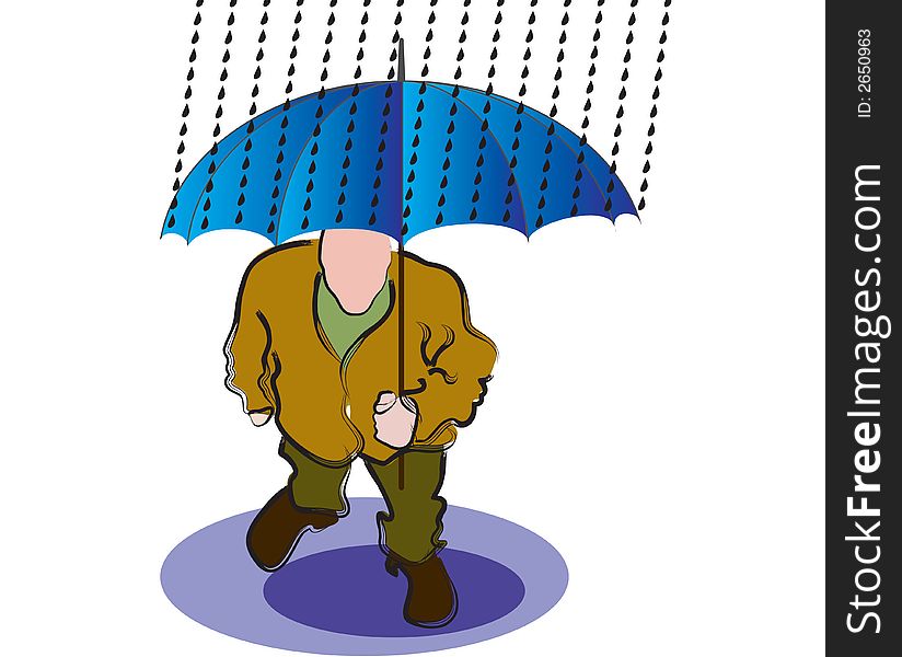 Umbrella man under rain without face. Umbrella man under rain without face