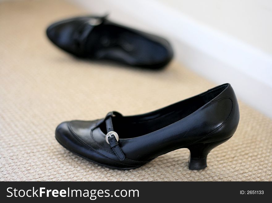 Black Clarks Court Shoe with Buckle