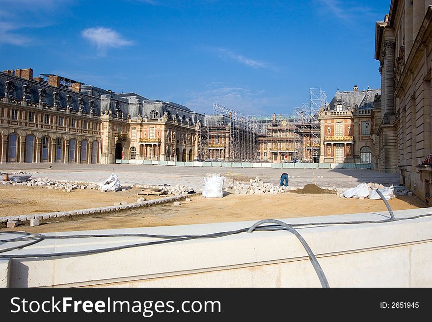 Courtyard of the Palace of Versailles, under repair, France