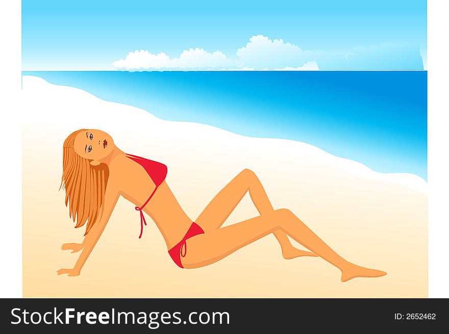 Attractive girl on beach - vector illustration