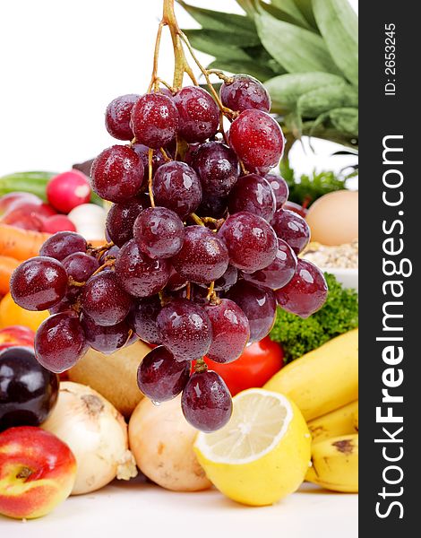 Grapes with vegetables and fruits