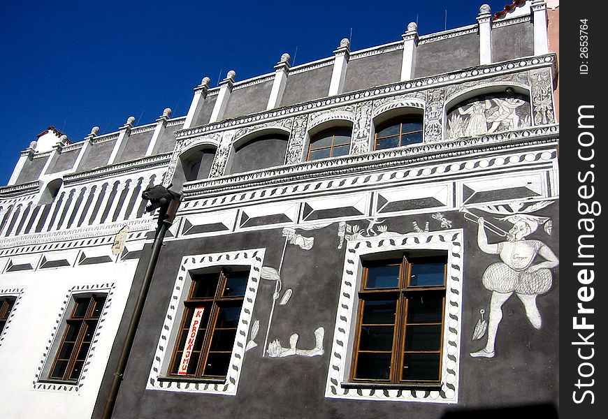 Painted Bohemian exterior wall, Cesky Krumlov, Czech Republic