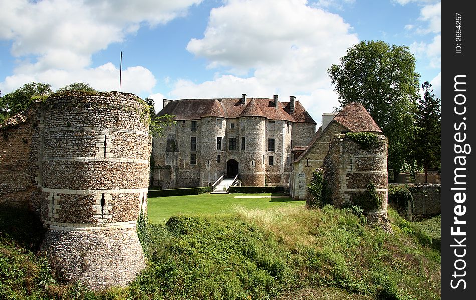 A Chateau in Normandy France, viewed from its ancient Fortifications. A Chateau in Normandy France, viewed from its ancient Fortifications