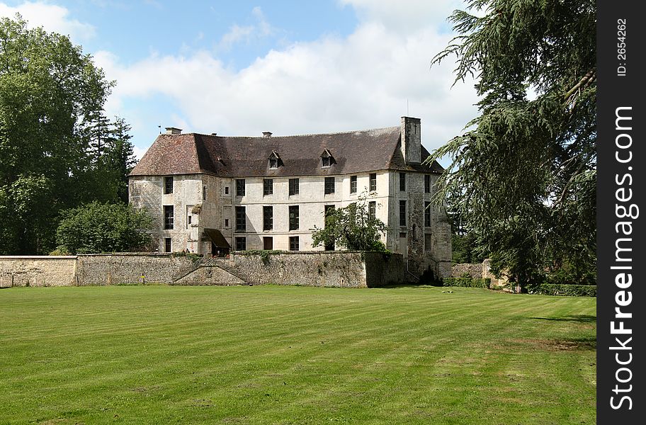 A Chateau in Normandy France with Park and Lawn to the front. A Chateau in Normandy France with Park and Lawn to the front