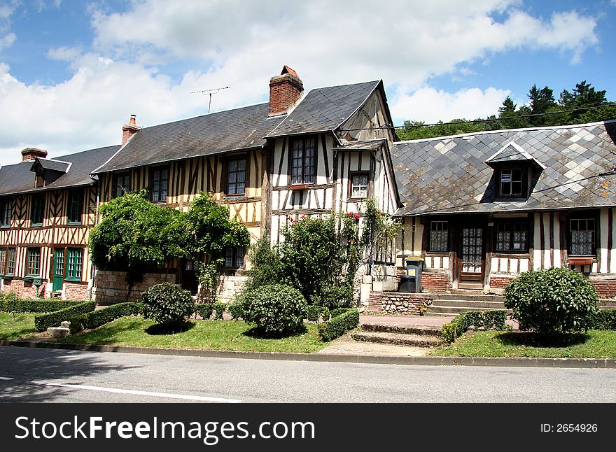 Row of Timber Framed Houses in an Historic Village in Normandy, France