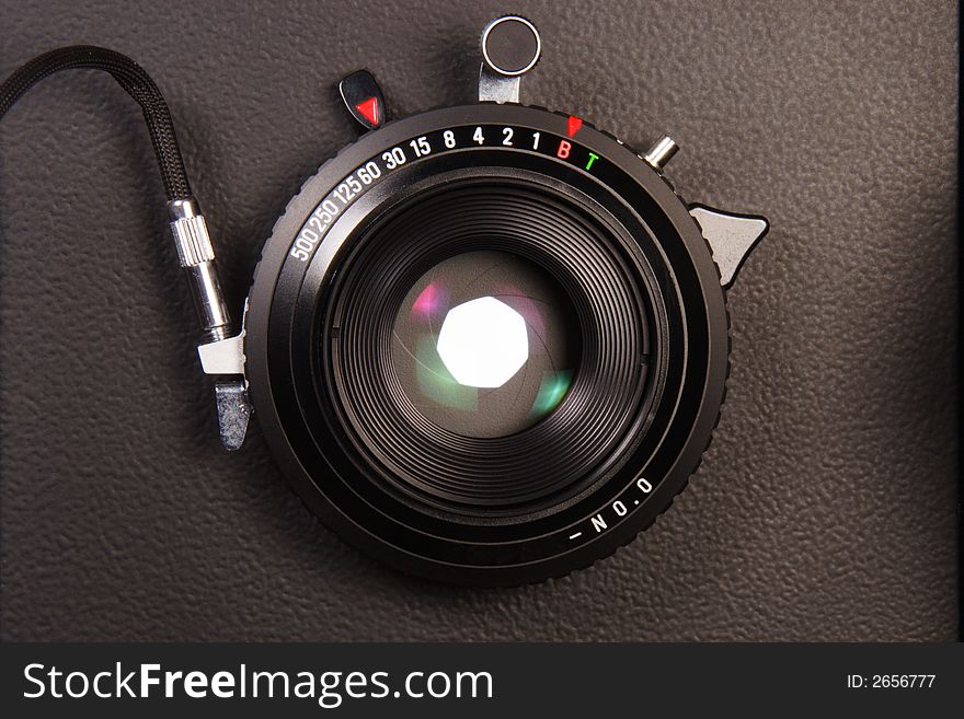 A large format camera lens with cable release