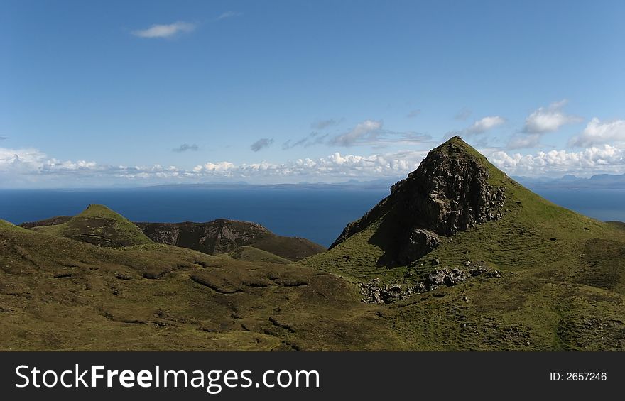 The walk to Quiraing offers breathtaking scenery to the Isle of Skye and its surroundings. On clear days you can see the Outer Hebrides as well as the main land. The walk to Quiraing offers breathtaking scenery to the Isle of Skye and its surroundings. On clear days you can see the Outer Hebrides as well as the main land.