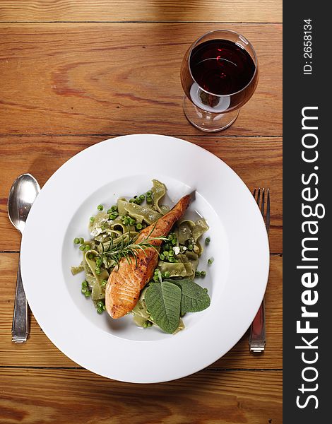 Salmon With Wild Garlic Pasta