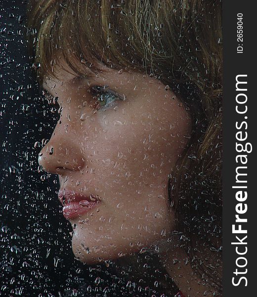 Girl Behind Waterdropped Glass