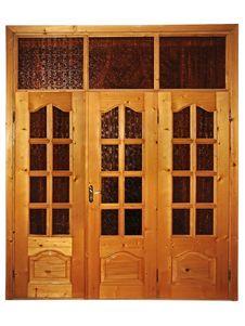 Closed Natural Wooden Triple Door Royalty Free Stock Photo