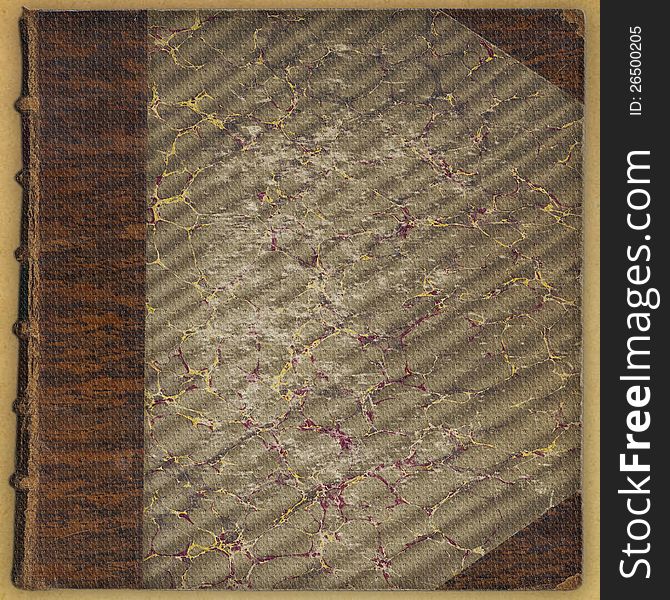 Vintage textured leatherbound book background with aged edges and worn marble design cover in burgundy, gold and grey. Vintage textured leatherbound book background with aged edges and worn marble design cover in burgundy, gold and grey.