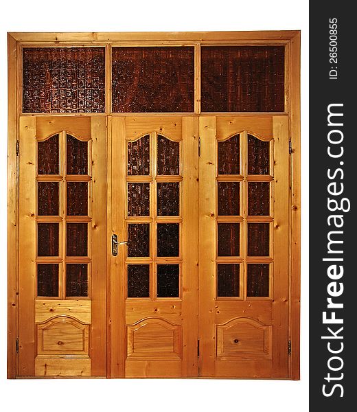 Closed natural wooden triple door