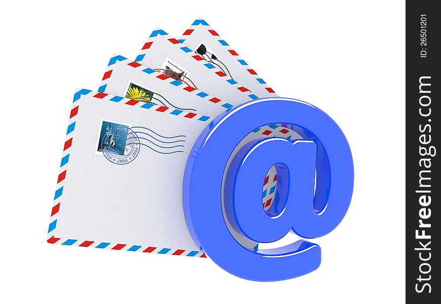 E-mail and Internet Messaging Concept. Some Post Envelopes with Blue Sign of E-mail in Foreground