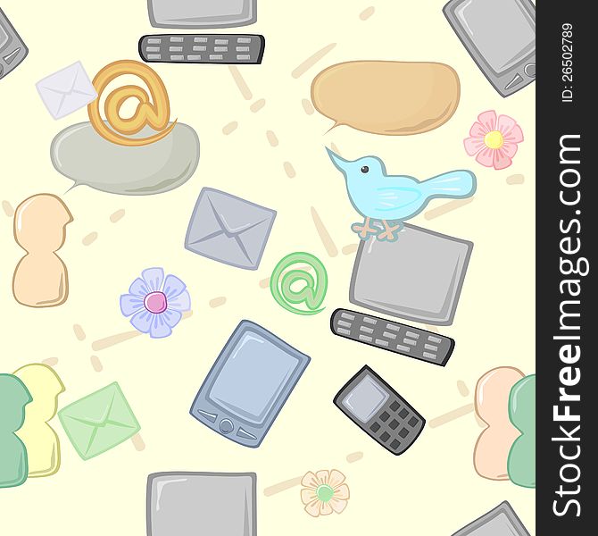Seamless background with different items for communication. Seamless background with different items for communication