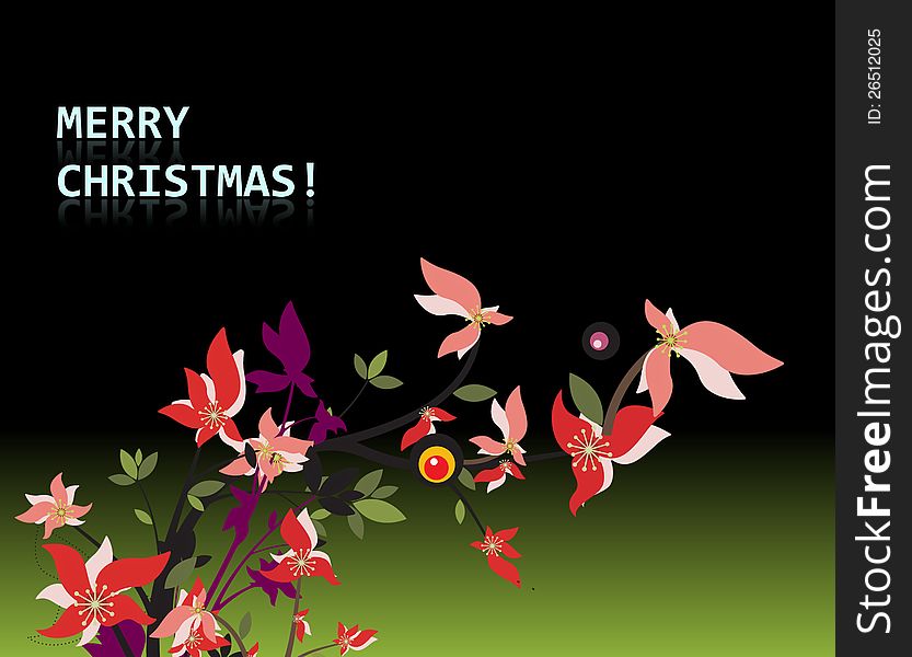 Merry christmas in white on dark floral background
