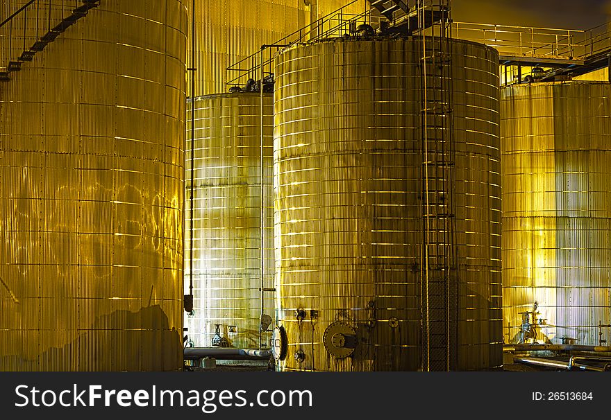 Close-up of tanks at a refinery