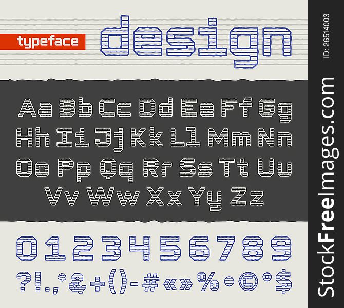 Hand drawing alphabet, set of  letters, numbers and symbols