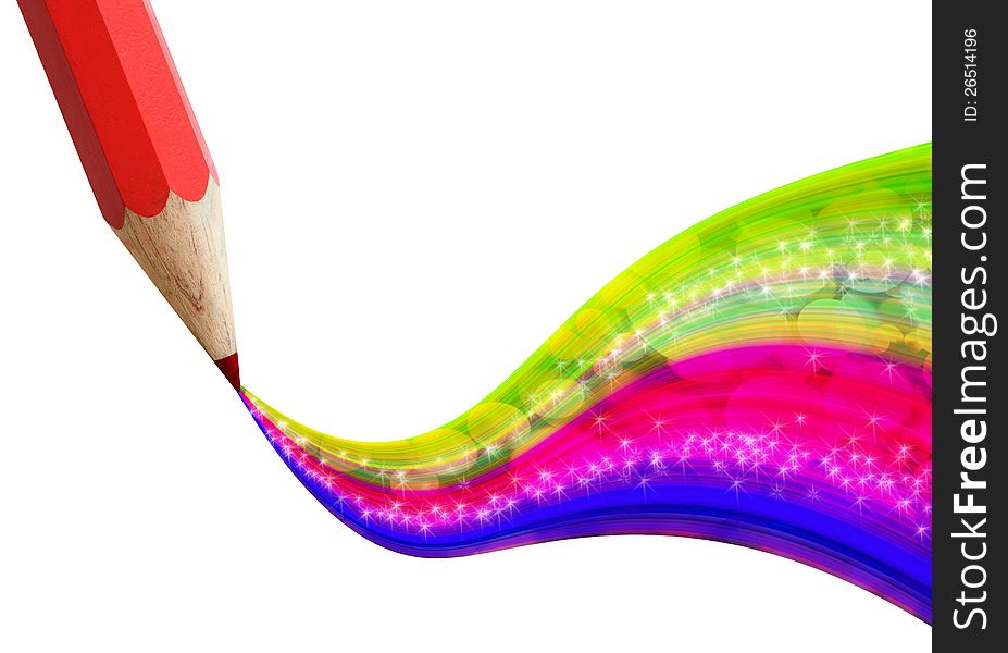 Creative red pencil with wave colorful on white background. Creative red pencil with wave colorful on white background.