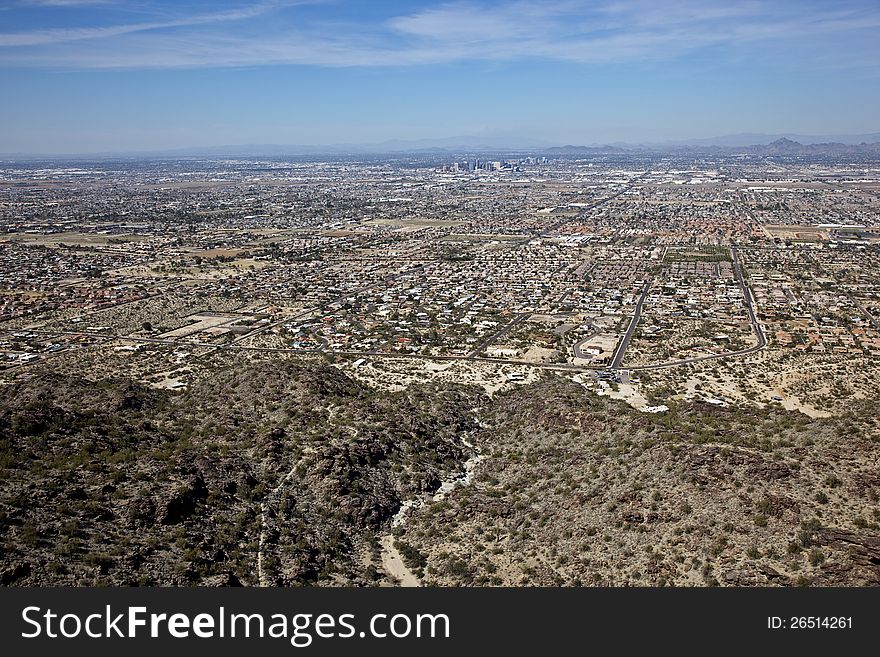 Aerial view of Phoenix arizona from South Mountain. Aerial view of Phoenix arizona from South Mountain