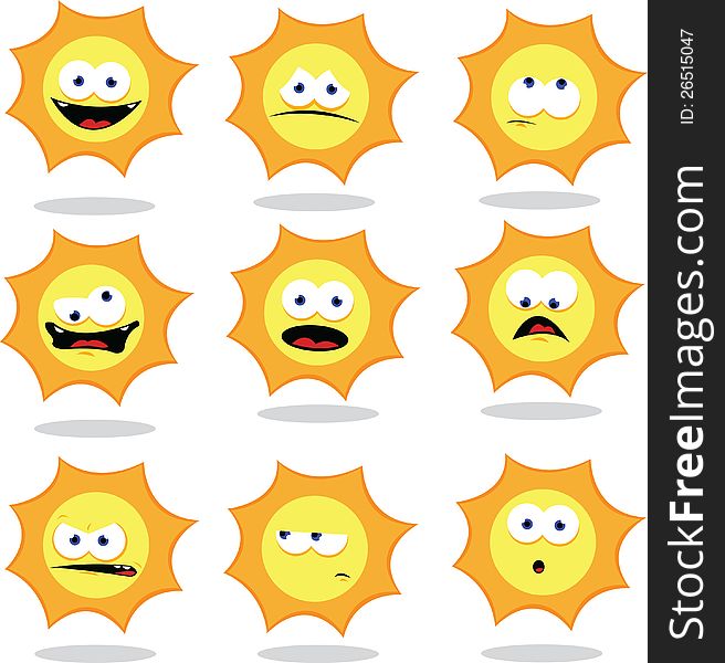 A vector cartoon representing a funny sun making faces