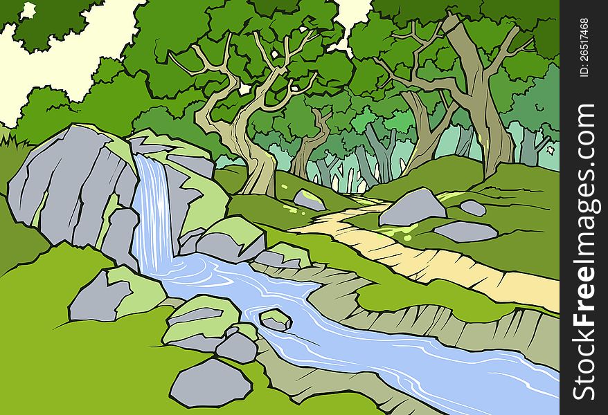 Illustration of a summer forest in a cartoon style