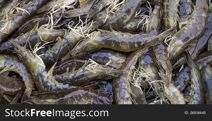 A pile of fresh shrimps for sale.