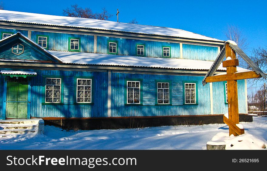 Long Rural Church In Winter