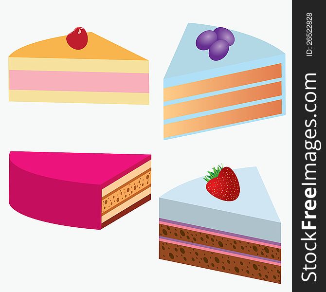 Set of pieces of cakes on the white background. Set of pieces of cakes on the white background.