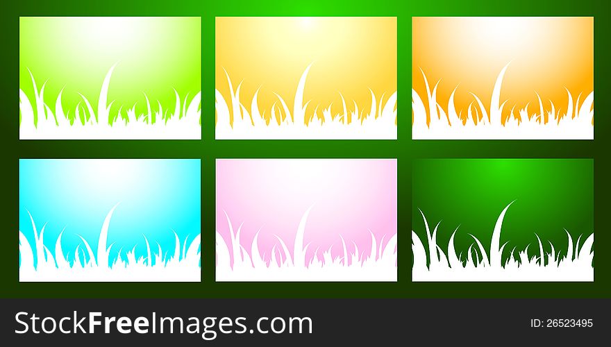 Beautiful grass background large collection. Vector.
