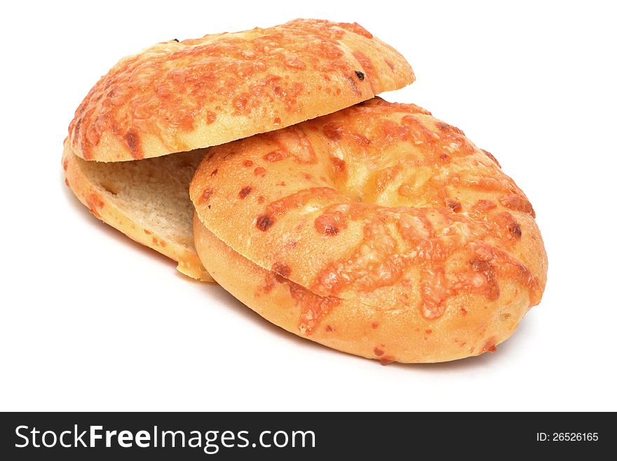 Fresh baked asiago bagels white background. Fresh baked asiago bagels white background