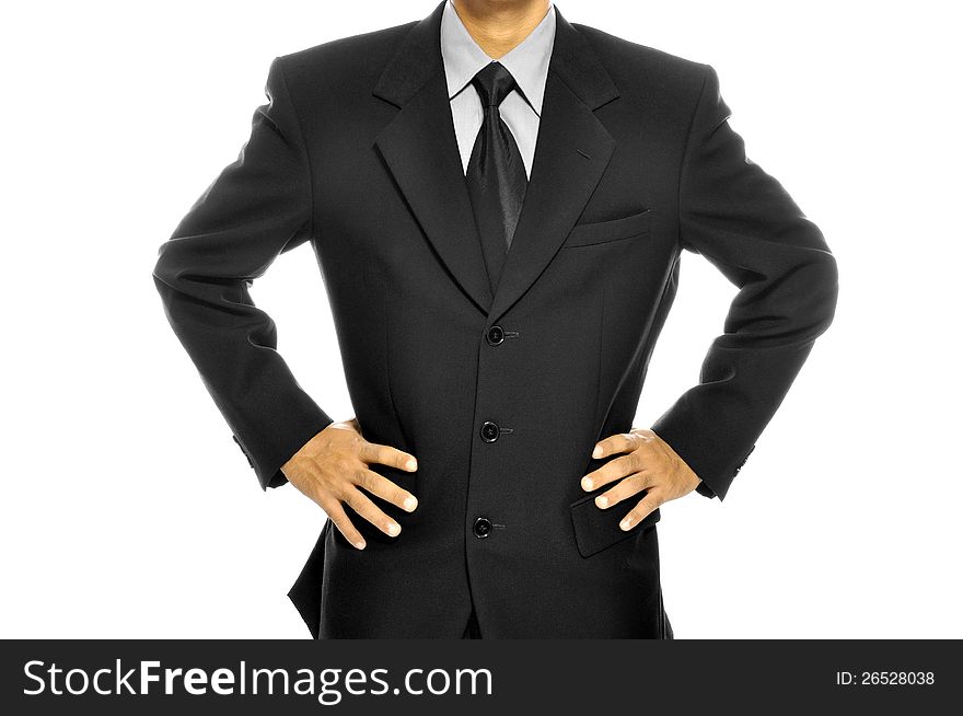 Black business suit with tie isolated over white background