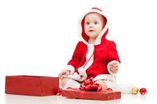 Santa Claus Baby Girl With Gift Box Royalty Free Stock Photo Santa Claus Baby Girl With Gift Box Royalty Free Stock Photo