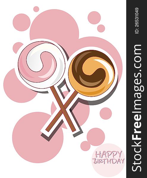 Lollipop happy birthday card with bubbles. Lollipop happy birthday card with bubbles