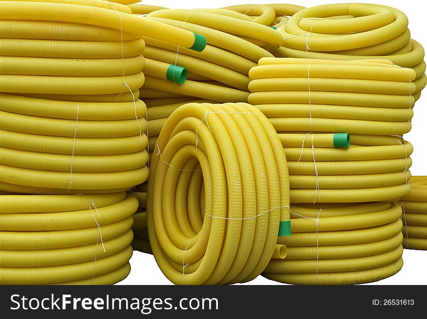 Yellow drainage pipe on a white background