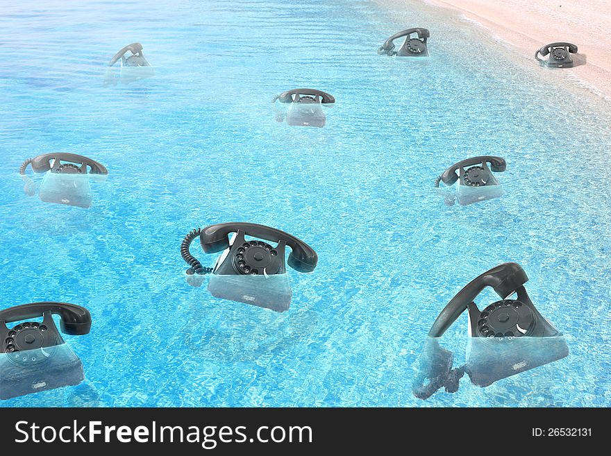 Old phones floating on the sea