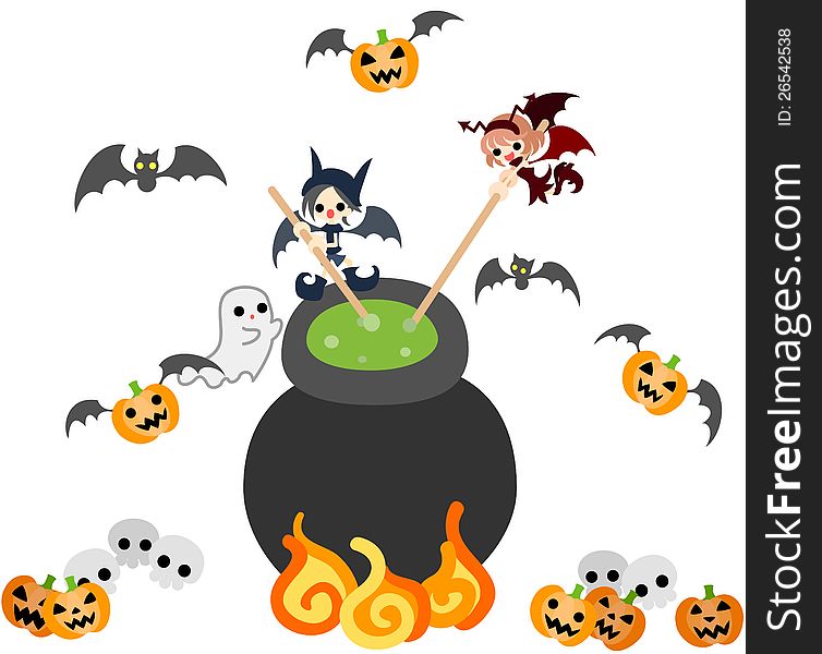 Today is Halloween.A devil boy and girl is boiling and simmering medicine mystery. Today is Halloween.A devil boy and girl is boiling and simmering medicine mystery.