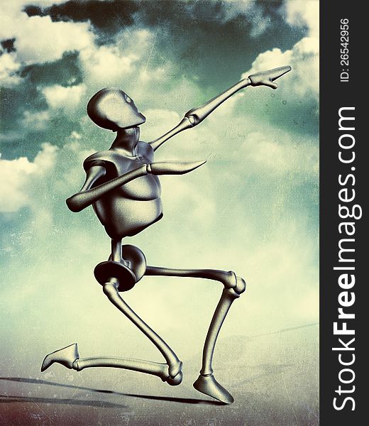 Abstract grunge illustration of metal humanoid, vintage background.